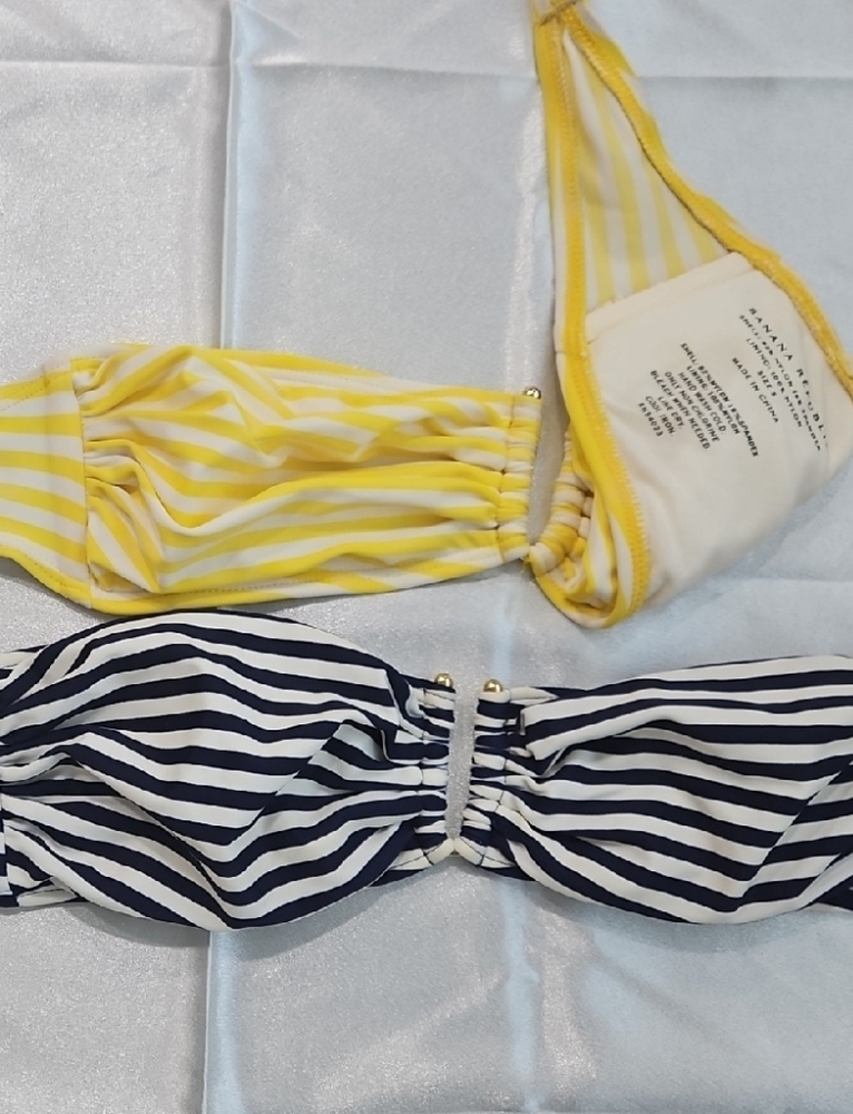 BUY ONE GET ONE FREE Striped Yellow and Navy Bikini Tops